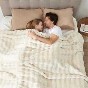 Cream White Faux Fur Throw Blanket 60x80 Soft Fuzzy Sofa Couch